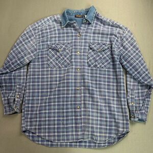 Faded Glory Womens XL Plaid Flannel Shirt Denim Collar Long Sleeve